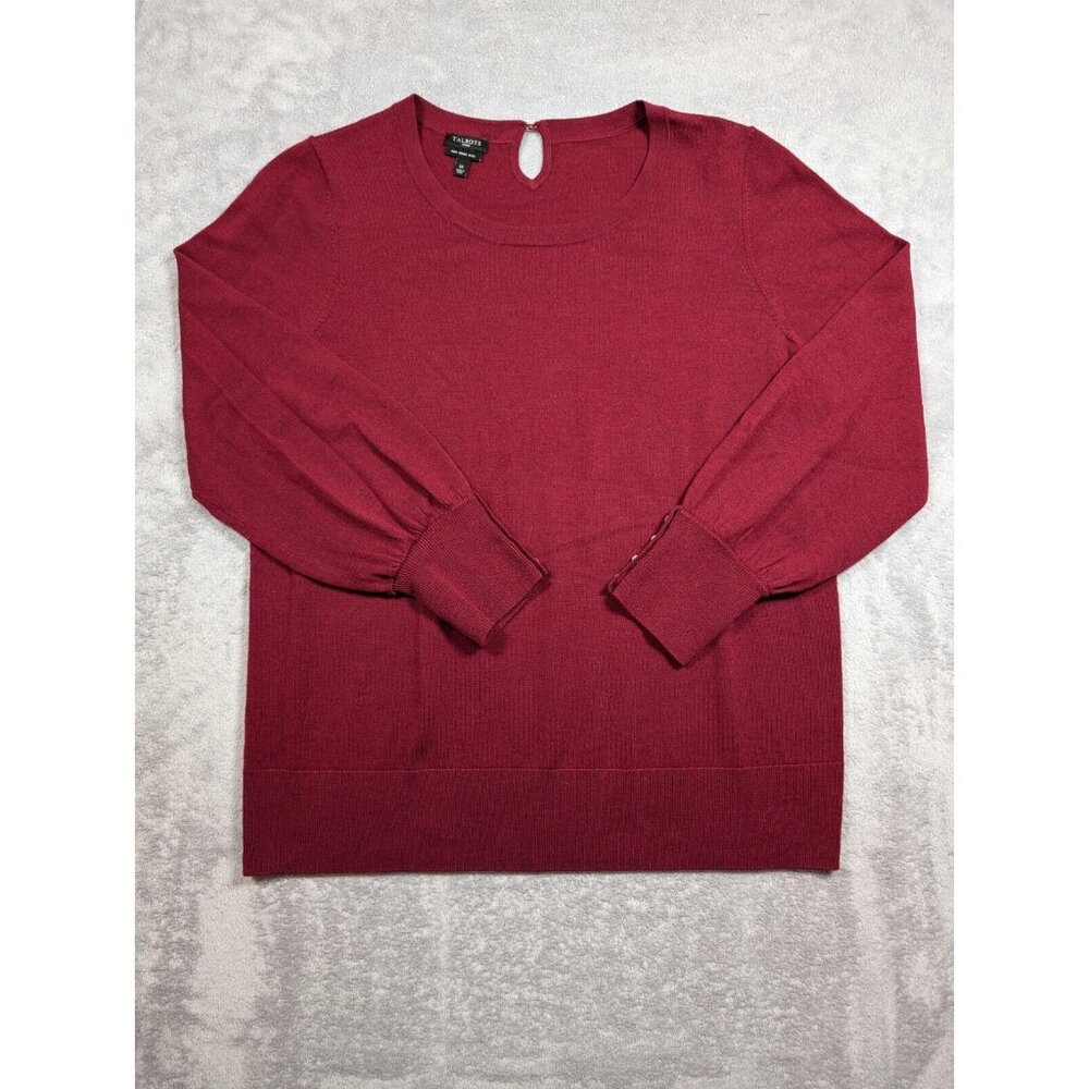 Talbots Sweater Womens Size 1X Red Pure Merino Wool Pearl Accent Minimalist